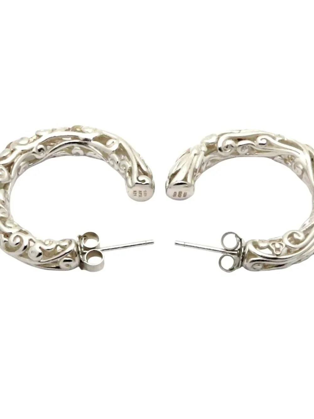 Vintage ATR 925 Sterling Silver & 14K Gold Diamond Filigree Hoop Earrings 10.3g